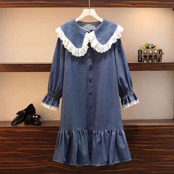 casual dresses 5xl good quality plus big size women clothing spring autumn winter loose casual sweet denim lace stitch dress female a5459 n9, Black;gray 
casual dresses 5xl good quality plus big size women clothing spring autumn winter loose casual sweet denim lace stitch dress female a5459 n9, Black;gray