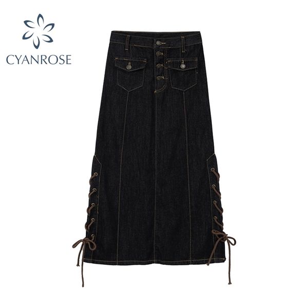 black single breasted long denim skirt women autumn korean casual high waist pockets vintage lady solid a-line jeans 210430
black single breasted long denim skirt women autumn korean casual high waist pockets vintage lady solid a-line jeans 210430