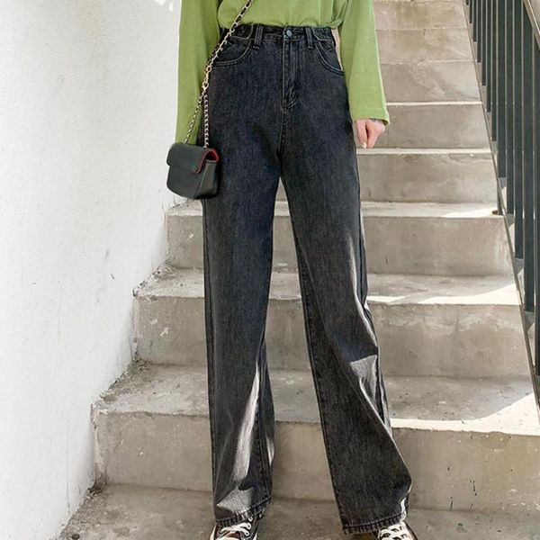 women's jeans 2021 high waist fashion lady solid color wide leg loose bagged women pants, Blue
women's jeans 2021 high waist fashion lady solid color wide leg loose bagged women pants, Blue