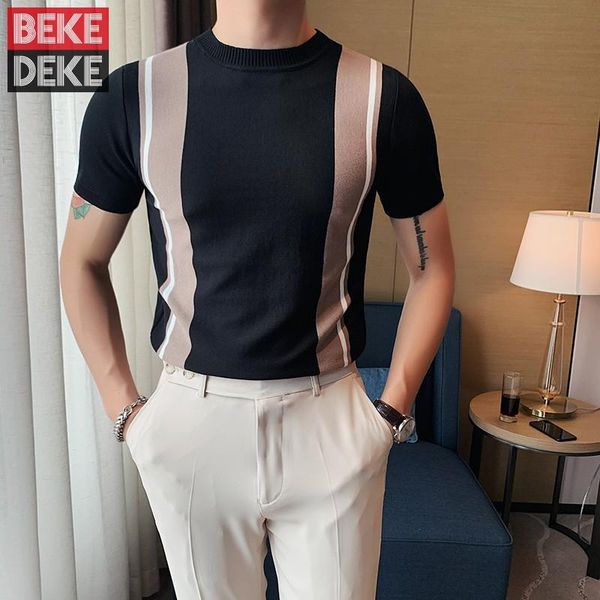 mens summer thin knit tees business casual office work striped t-shirts short sleeve stretchy slim fit colors panelled men's, White;black
mens summer thin knit tees business casual office work striped t-shirts short sleeve stretchy slim fit colors panelled men's, White;black