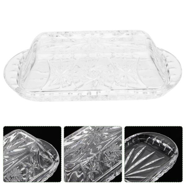 dishes & plates 1pc rectangular glass butter box delicate lidded dish transparent