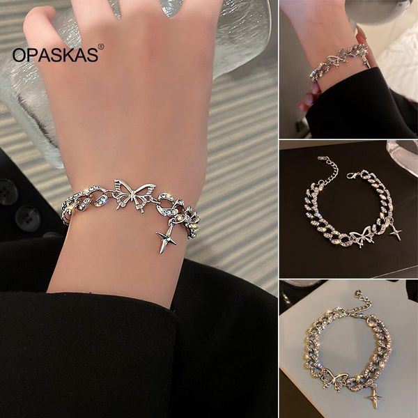 link, chain butterfly cross bracelet fashion personality rhinestone inlaid silver color thick shiny gift for women girls, Black
link, chain butterfly cross bracelet fashion personality rhinestone inlaid silver color thick shiny gift for women girls, Black
