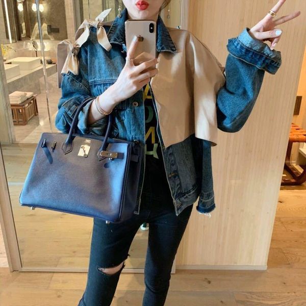 women's jackets spring patchwork women denim jacket korean cute long sleeve slim cowboy single breasted jean coat arrival by179, Black;brown
women's jackets spring patchwork women denim jacket korean cute long sleeve slim cowboy single breasted jean coat arrival by179, Black;brown