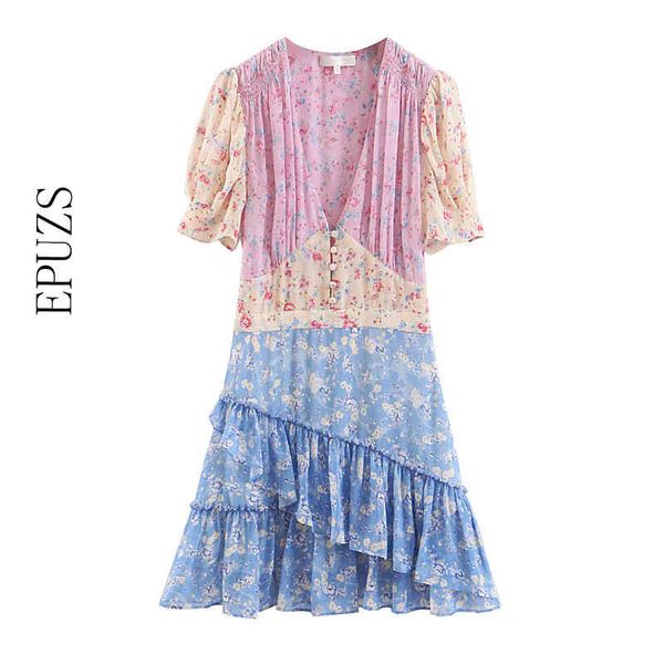 summer vintage flore print boho dress women ruffles short sleeve pleated v neck mini vestidos 210521, Black;gray
summer vintage flore print boho dress women ruffles short sleeve pleated v neck mini vestidos 210521, Black;gray