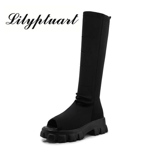 spring fish mouth long tube thick bottom summer thin leg elastic sandals hollow heel high women boots, Black
spring fish mouth long tube thick bottom summer thin leg elastic sandals hollow heel high women boots, Black