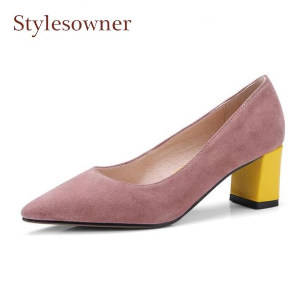 stylesowner pink suede leather pumps women pointed toe mixed color high heel shoes fashion concise style ladies dress party shoe, Black
stylesowner pink suede leather pumps women pointed toe mixed color high heel shoes fashion concise style ladies dress party shoe, Black