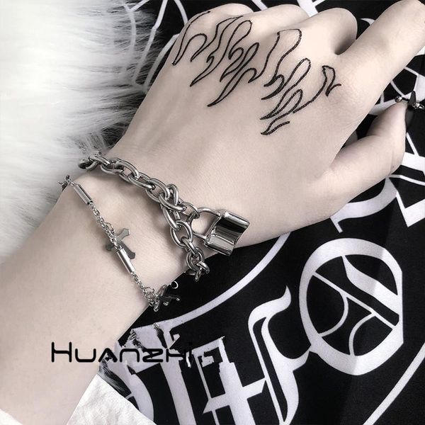 link, chain cool lock shape adjustable bracelet long stainless steel metal line for women jewelry, Black
link, chain cool lock shape adjustable bracelet long stainless steel metal line for women jewelry, Black
