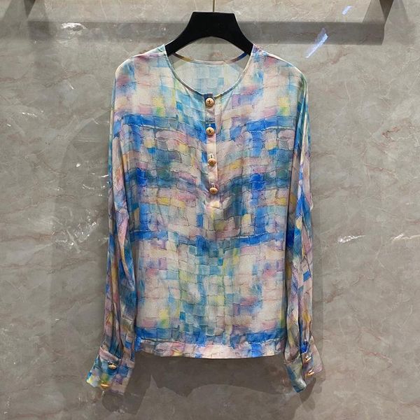 women's blouses & shirts 2021 autumn colorful plaid mosaic pattern silk blouse women half open o-neck long sleeve fashion pullov, White
women's blouses & shirts 2021 autumn colorful plaid mosaic pattern silk blouse women half open o-neck long sleeve fashion pullov, White