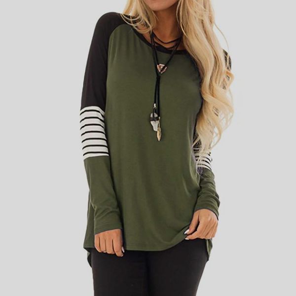 once fashion summer long sleeve womens t shirt patchwork round neck loose casual solid tee shirts, White
once fashion summer long sleeve womens t shirt patchwork round neck loose casual solid tee shirts, White