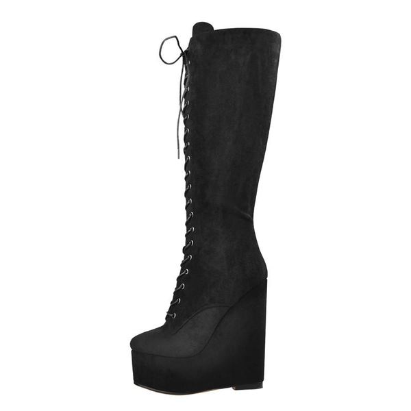 boots richealnana women's black wedge heels knee high lace up shaft side zip heeled big size fashion booties
boots richealnana women's black wedge heels knee high lace up shaft side zip heeled big size fashion booties