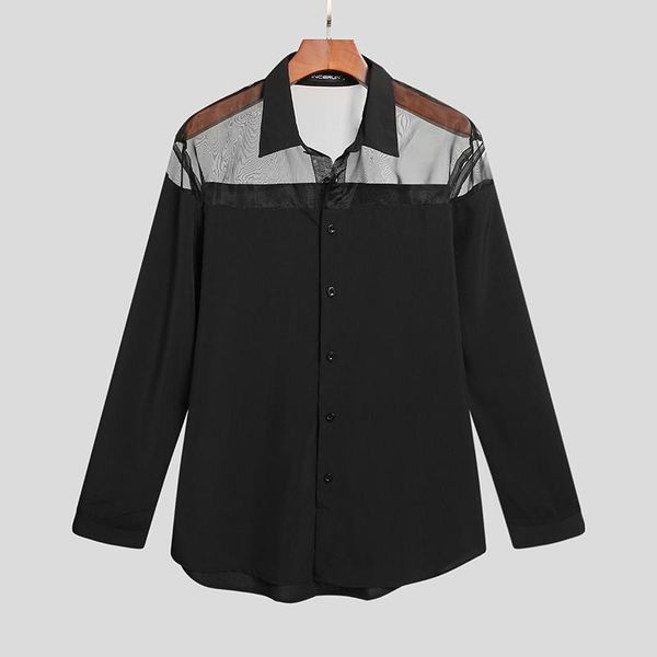 men's casual shirts 2021 men shirt mesh patchwork lapel long sleeve see through clothing streetwear fashion party camisas incerun, White;black
men's casual shirts 2021 men shirt mesh patchwork lapel long sleeve see through clothing streetwear fashion party camisas incerun, White;black