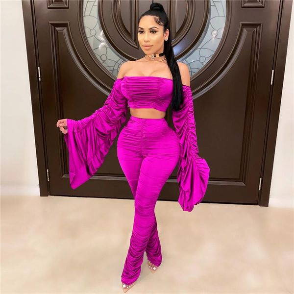 women's tracksuits hirigin two piece set outfits for women pleated off shoulder slash neck crop stacked pants solid club fall cloth, Gray
women's tracksuits hirigin two piece set outfits for women pleated off shoulder slash neck crop stacked pants solid club fall cloth, Gray