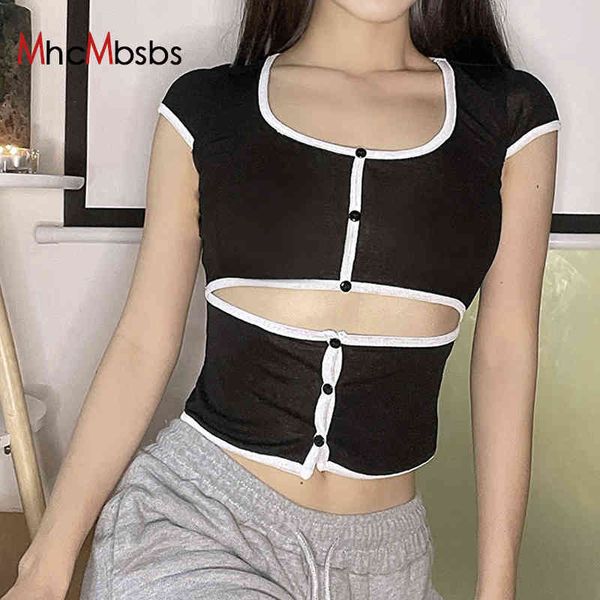 women patchwork u-neck short sleeve tshirts hollow out single breasted cardigans crop summer kawaii clothes 210517, White
women patchwork u-neck short sleeve tshirts hollow out single breasted cardigans crop summer kawaii clothes 210517, White