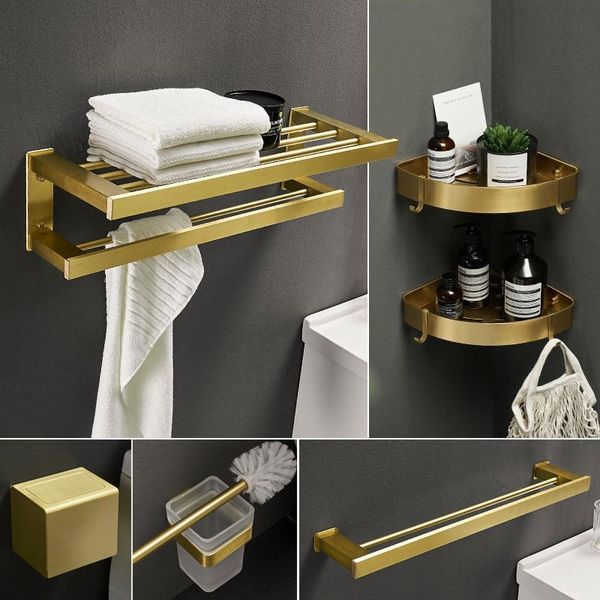 bath accessory set brushed gold bathroom towel rack corner shelf robe hooks toilet brush holder aluminum hardware
bath accessory set brushed gold bathroom towel rack corner shelf robe hooks toilet brush holder aluminum hardware