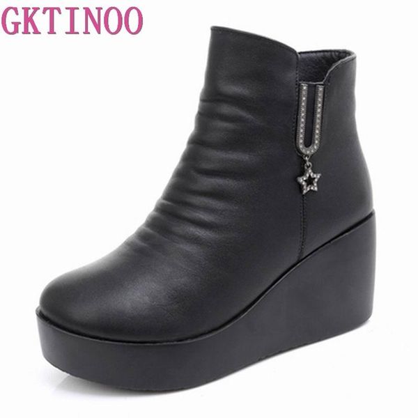 genuine leather autumn winter boots shoes women ankle female wedges boot platform, Black
genuine leather autumn winter boots shoes women ankle female wedges boot platform, Black