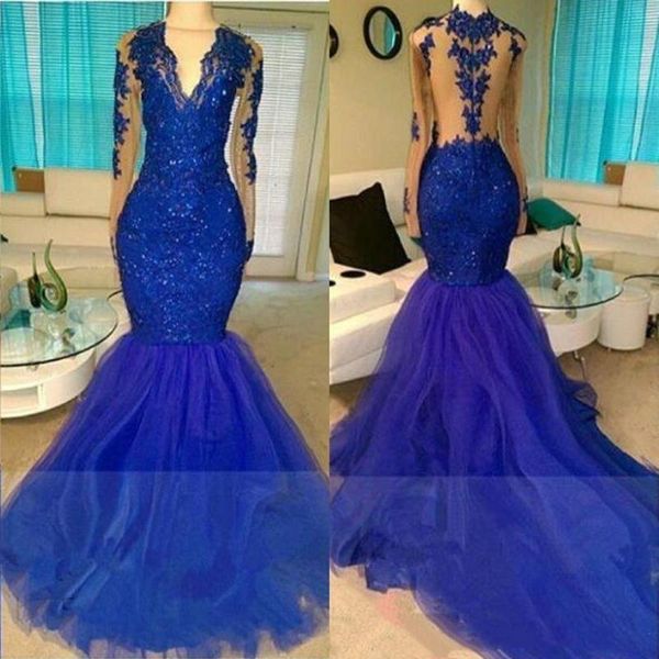 party dresses real shinny royal blue mermaid evening dress illusion long sleeves sheer backless appliqued sequined tulle prom gowns, White;black
party dresses real shinny royal blue mermaid evening dress illusion long sleeves sheer backless appliqued sequined tulle prom gowns, White;black