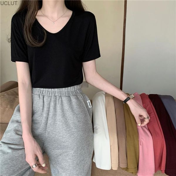 women's shorts black v-neck short sleeve t-shirt female summer 2021 korean slim and versatile casual fashion, White;black
women's shorts black v-neck short sleeve t-shirt female summer 2021 korean slim and versatile casual fashion, White;black