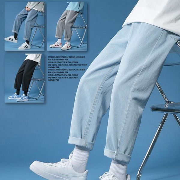 men's jeans thin denim trousers loose-fitting straight-leg trendy nine-point casual pants, Blue
men's jeans thin denim trousers loose-fitting straight-leg trendy nine-point casual pants, Blue
