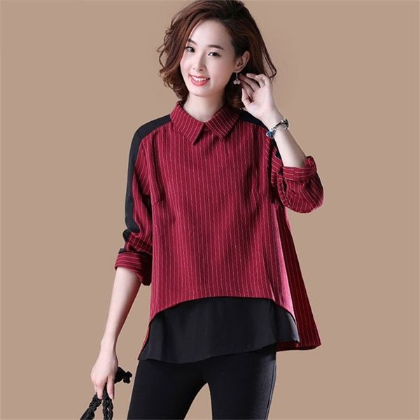 spring autumn korea fashion plus size women clothing patchwork striped turn-down collar casual shirts femme loose blouse v249 210512, White
spring autumn korea fashion plus size women clothing patchwork striped turn-down collar casual shirts femme loose blouse v249 210512, White