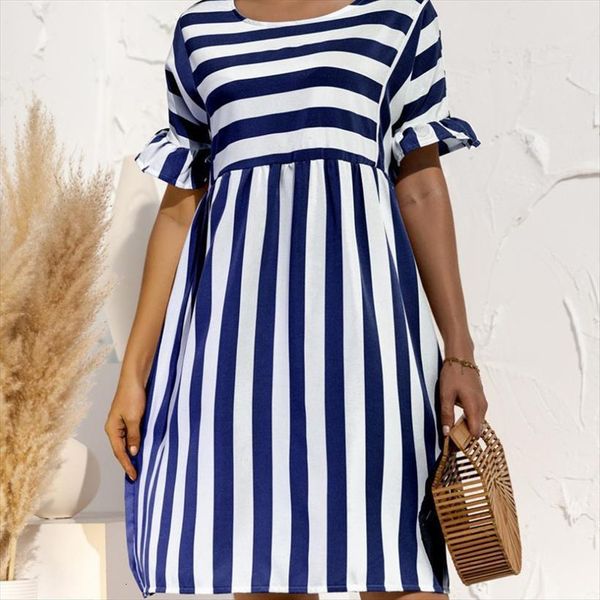 elegant ruffle sleeve striped patchwork womens dress a line summer casual high waist o neck pocket beach wear, Black;gray
elegant ruffle sleeve striped patchwork womens dress a line summer casual high waist o neck pocket beach wear, Black;gray