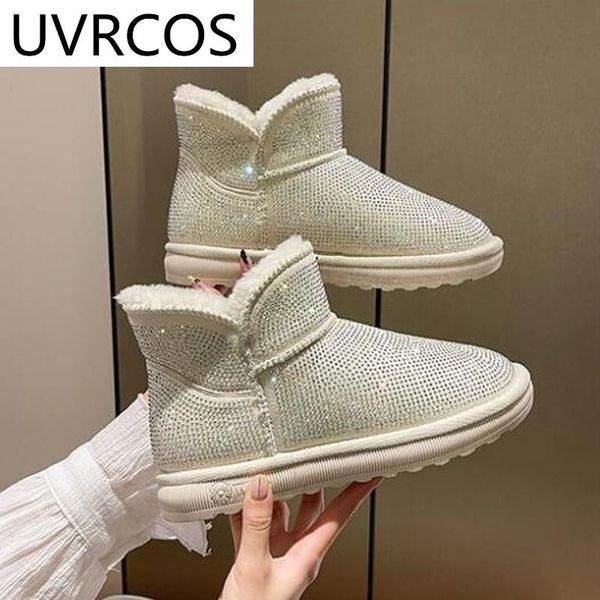 boots snowboots for women casual flat bottom 2022 autumn/winter short plus velvet thick ankle rhinestone shoes, Black 
boots snowboots for women casual flat bottom 2022 autumn/winter short plus velvet thick ankle rhinestone shoes, Black