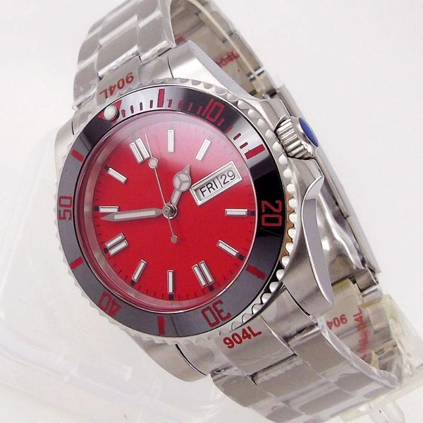 wristwatches day/date display sapphire men's automatic watch japan nh36 movement red dial oyster band glide lock ceramic rotating bezel, Slivery;brown
wristwatches day/date display sapphire men's automatic watch japan nh36 movement red dial oyster band glide lock ceramic rotating bezel, Slivery;brown