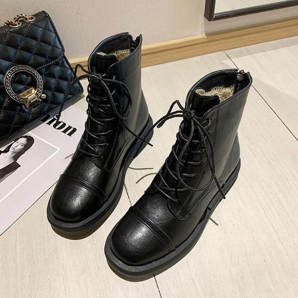 solid black leather boots female warm plush winter women shoes woman lace up ankle square low heels platform 
solid black leather boots female warm plush winter women shoes woman lace up ankle square low heels platform