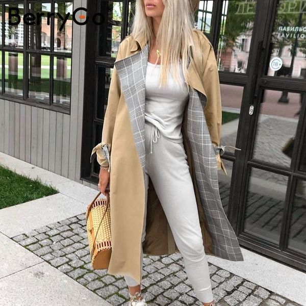 women's trench coats berrygo turn down collar women coat vintage sashes plaid autumn winter long outwear belt pockets office ladies ove, Tan;black
women's trench coats berrygo turn down collar women coat vintage sashes plaid autumn winter long outwear belt pockets office ladies ove, Tan;black