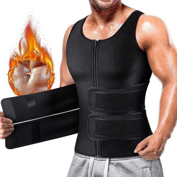 men corset slimming neoprene sauna suit zipper waist trainer vest tank trimmer body shaper with two belt sweat shapewear, Black;brown
men corset slimming neoprene sauna suit zipper waist trainer vest tank trimmer body shaper with two belt sweat shapewear, Black;brown