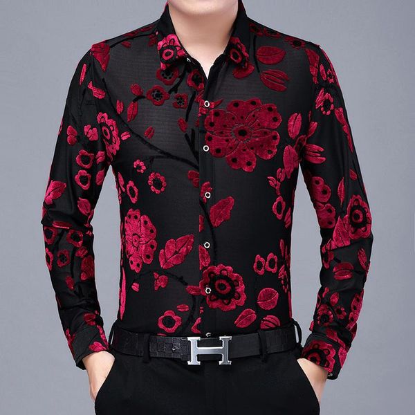 arrival men silk velvet dresses male floral clothes hollow flowers transparent shirts long sleeve see through men's casual, White;black
arrival men silk velvet dresses male floral clothes hollow flowers transparent shirts long sleeve see through men's casual, White;black