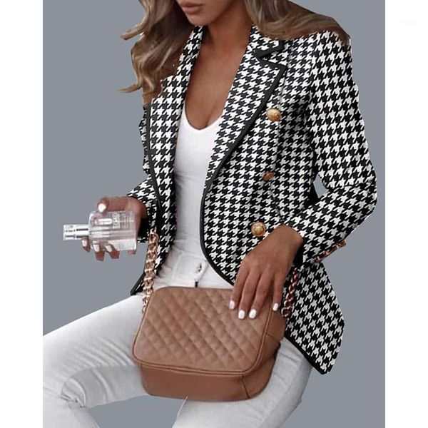 women's suits & blazers houndstooth female blazer women 2021 long sleeve jacket for double breasted autumn and jackets coat, White;black
women's suits & blazers houndstooth female blazer women 2021 long sleeve jacket for double breasted autumn and jackets coat, White;black