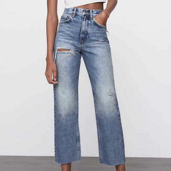 za women ripped straight leg jeans washed full length high waist mom denim pants pocket hole wide-legged trousers ladies 210927, Blue
za women ripped straight leg jeans washed full length high waist mom denim pants pocket hole wide-legged trousers ladies 210927, Blue