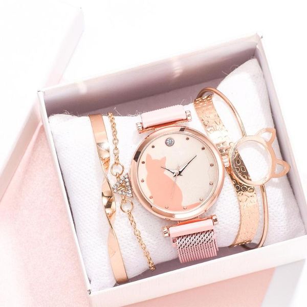 wristwatches drop 5pcs/set women watches rose gold bracelet set cat pattern black magnet watch ladies wrist quartz clock, Slivery;brown
wristwatches drop 5pcs/set women watches rose gold bracelet set cat pattern black magnet watch ladies wrist quartz clock, Slivery;brown