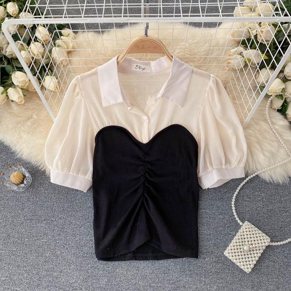 women's blouses & shirts summer fashion chiffon short sleeves stitching fold slim casual blouse blusas mujer clothes t549, White
women's blouses & shirts summer fashion chiffon short sleeves stitching fold slim casual blouse blusas mujer clothes t549, White