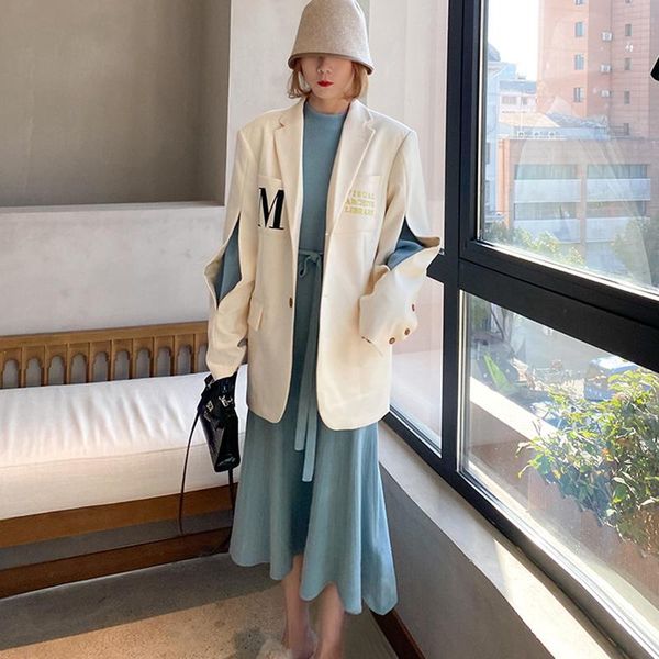 women's suits & blazers spring 2021 fashion suit jacket chest pocket letter embroidery cut sleeves back button casual female r6, White;black
women's suits & blazers spring 2021 fashion suit jacket chest pocket letter embroidery cut sleeves back button casual female r6, White;black