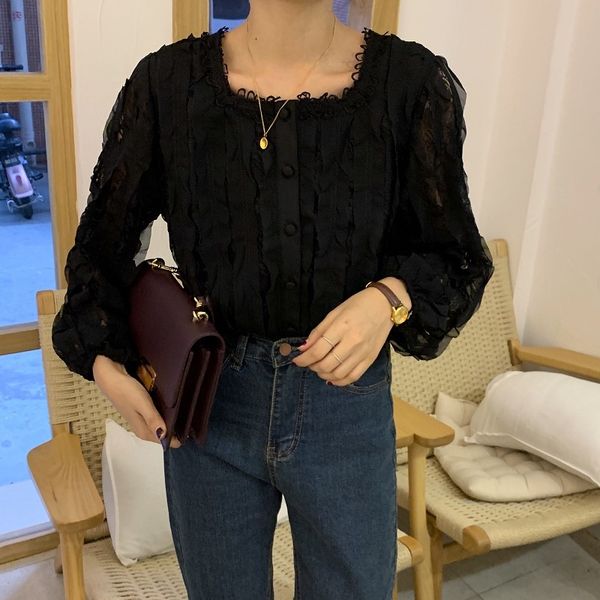blouses korean style elegant solid women blouses spring lace openwork long sleeve loose shirt femme blusas, White 
blouses korean style elegant solid women blouses spring lace openwork long sleeve loose shirt femme blusas, White
