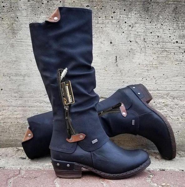 women big size boots autumn winter knee-high retro leather non-slip outsole zipper mujer botas female thick with high shoes, Black
women big size boots autumn winter knee-high retro leather non-slip outsole zipper mujer botas female thick with high shoes, Black
