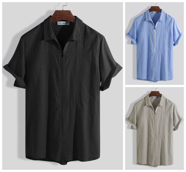 men's shirts 2021 summer casual shirt round ne zipper short sleeve cotton linen, White;black
men's shirts 2021 summer casual shirt round ne zipper short sleeve cotton linen, White;black