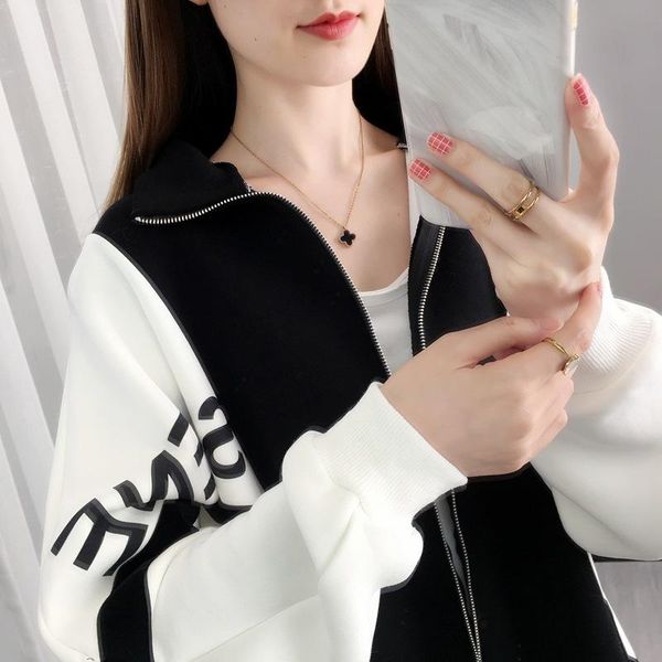women's jackets 2021 autumn hooded long sleeve foreign style zipper personalized coat woman top, Black;brown
women's jackets 2021 autumn hooded long sleeve foreign style zipper personalized coat woman top, Black;brown