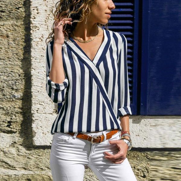autumn v neck womens shirts striped long sleeve irregular work office shirt camisas mujer, White
autumn v neck womens shirts striped long sleeve irregular work office shirt camisas mujer, White
