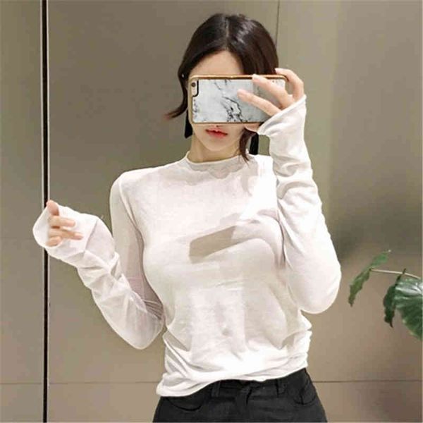 black white cotton women t shirt show thin basic long sleeve micro through women's t-shirt girl slim female tee 210420
black white cotton women t shirt show thin basic long sleeve micro through women's t-shirt girl slim female tee 210420