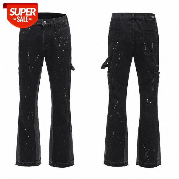 street retro spots splash ink deconstruction stitching contrast color tooling casual flared jeans trousers men #rt8a, Black
street retro spots splash ink deconstruction stitching contrast color tooling casual flared jeans trousers men #rt8a, Black