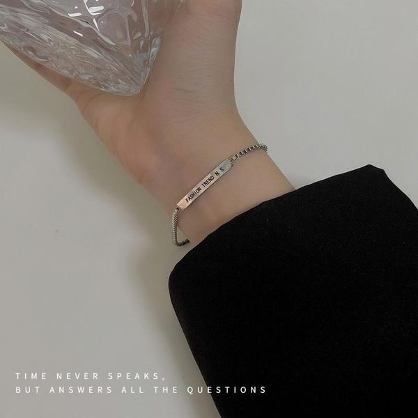 link, chain fashion trend woman bracelets square bracelet ladies letter hollow light luxury silver color stainless naszyjnik, Black
link, chain fashion trend woman bracelets square bracelet ladies letter hollow light luxury silver color stainless naszyjnik, Black