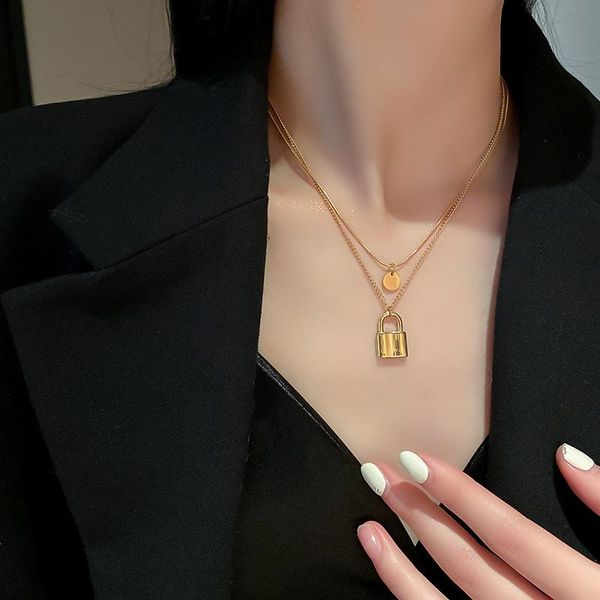 chains south korea fashionable ol small titanium steel double lock necklace wafer letter contracted design feeling sautoir, Silver
chains south korea fashionable ol small titanium steel double lock necklace wafer letter contracted design feeling sautoir, Silver
