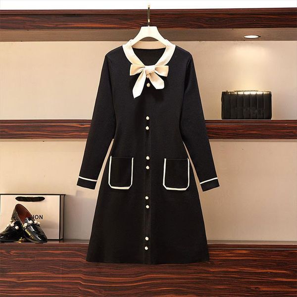 plus size sweater autumn women dress black white patchwork bow pocket knitted single breasted vestidos, Black;gray
plus size sweater autumn women dress black white patchwork bow pocket knitted single breasted vestidos, Black;gray
