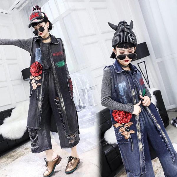 women's vests embroidery ripped hole long women denim vest spring autumn sequin waistcoat streetwear plus size ladies jeans 3xl, Black;white
women's vests embroidery ripped hole long women denim vest spring autumn sequin waistcoat streetwear plus size ladies jeans 3xl, Black;white