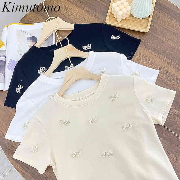 kimutomo chic heavy beading bow t-shirt women o neck short-sleeved slim ladies korean fashion solid elegant casual 210521, White
kimutomo chic heavy beading bow t-shirt women o neck short-sleeved slim ladies korean fashion solid elegant casual 210521, White