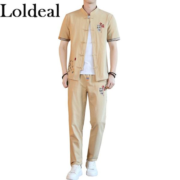 loldeal short sleeve shirt set men chinese style slim cotton embroidery tang suit + long pants men's casual shirts, White;black
loldeal short sleeve shirt set men chinese style slim cotton embroidery tang suit + long pants men's casual shirts, White;black
