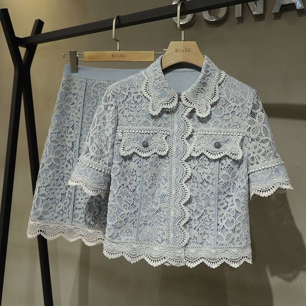 summer fashion designer runway lace 2 piece set women blue hollow out shirt high waist a-line sweet skirt hook flower 210525, White
summer fashion designer runway lace 2 piece set women blue hollow out shirt high waist a-line sweet skirt hook flower 210525, White