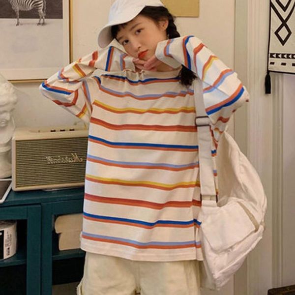 women's t-shirt rainbow stripe print autumn harajuku female shirt long sleeve plus size tshirts women korean, White
women's t-shirt rainbow stripe print autumn harajuku female shirt long sleeve plus size tshirts women korean, White